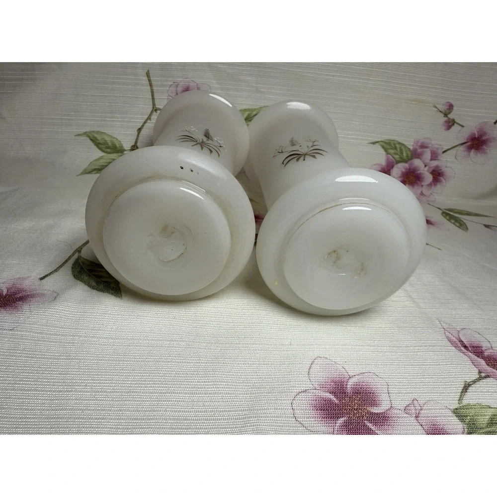Vintage Hand Painted Milk Glass Floral Vases Set of 2 White 8